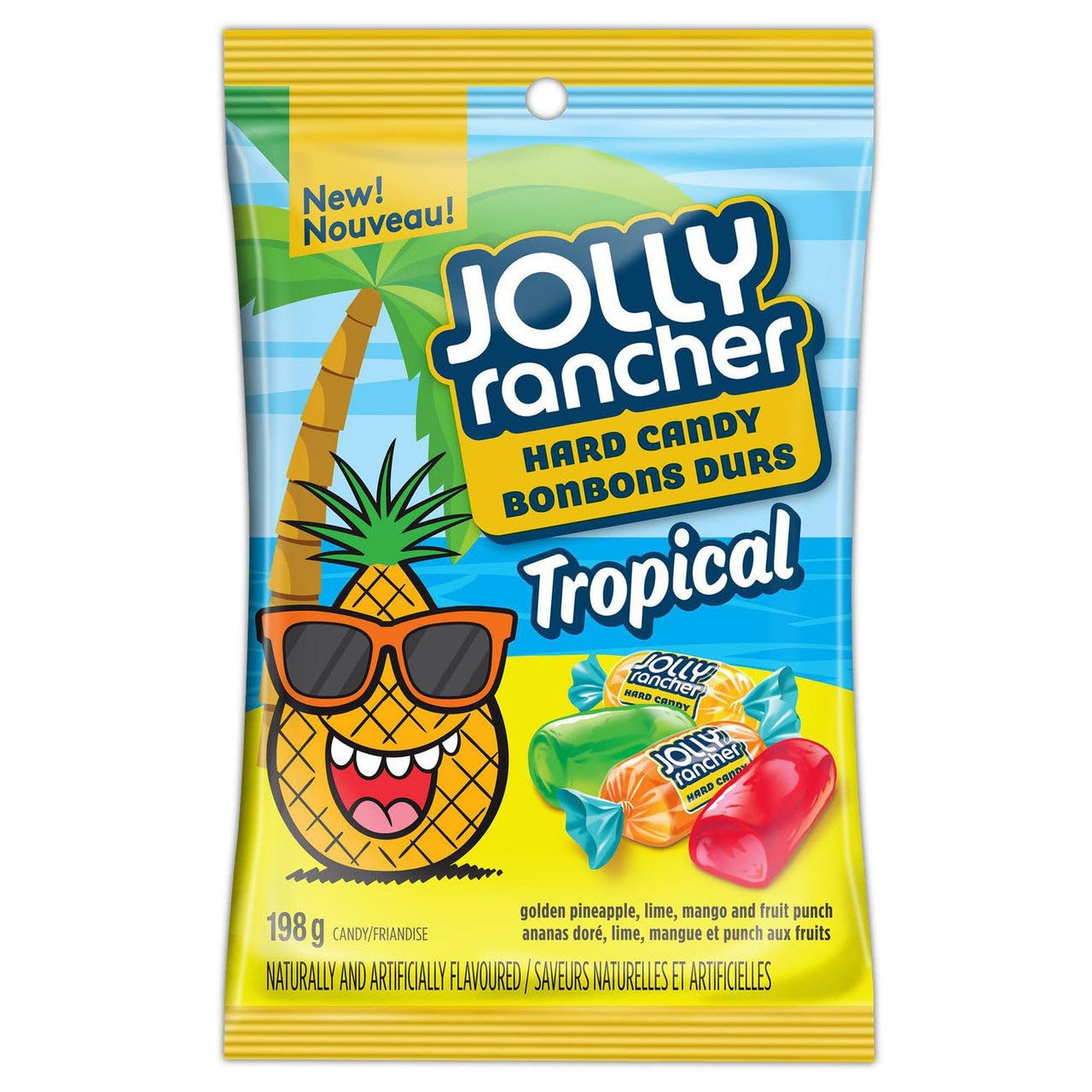 tropical four-flavor blend: fruit punch, golden pineapple, lime, and mango