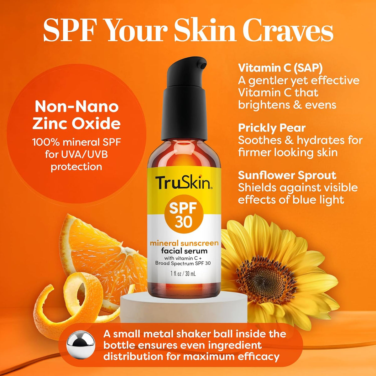 TruSkin Sunscreen Serum for Face - SPF 30 Tinted Mineral Sunscreen for a Clean, Clutter-Free Vanity