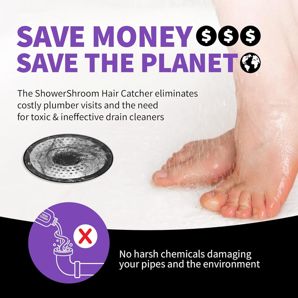 TubShroom ShowerShroom Drain Hair Catcher for Apartment Dweller Gift, Prevents Costly Clogs Before They Start