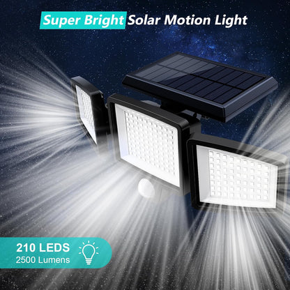 Tuffenough Solar Floodlight – All-Weather Outdoor Garage and Fence Wall Light, 210 LED Solar Powered with PIR Sensor