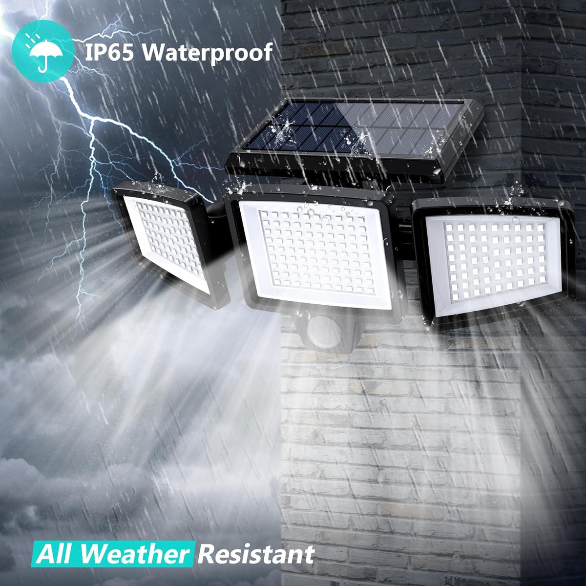 Tuffenough Solar Floodlight – All-Weather Outdoor Garage and Fence Wall Light, 210 LED Solar Powered with PIR Sensor