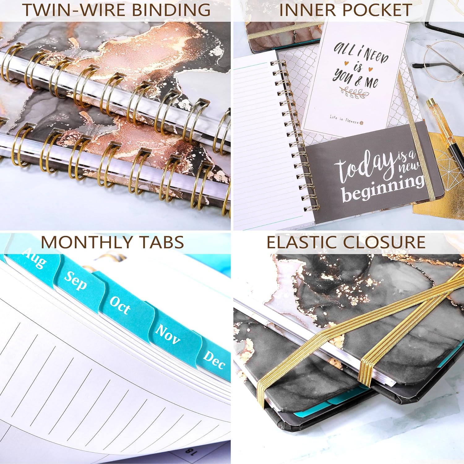 twin-wire binding that lays flat for comfortable writing