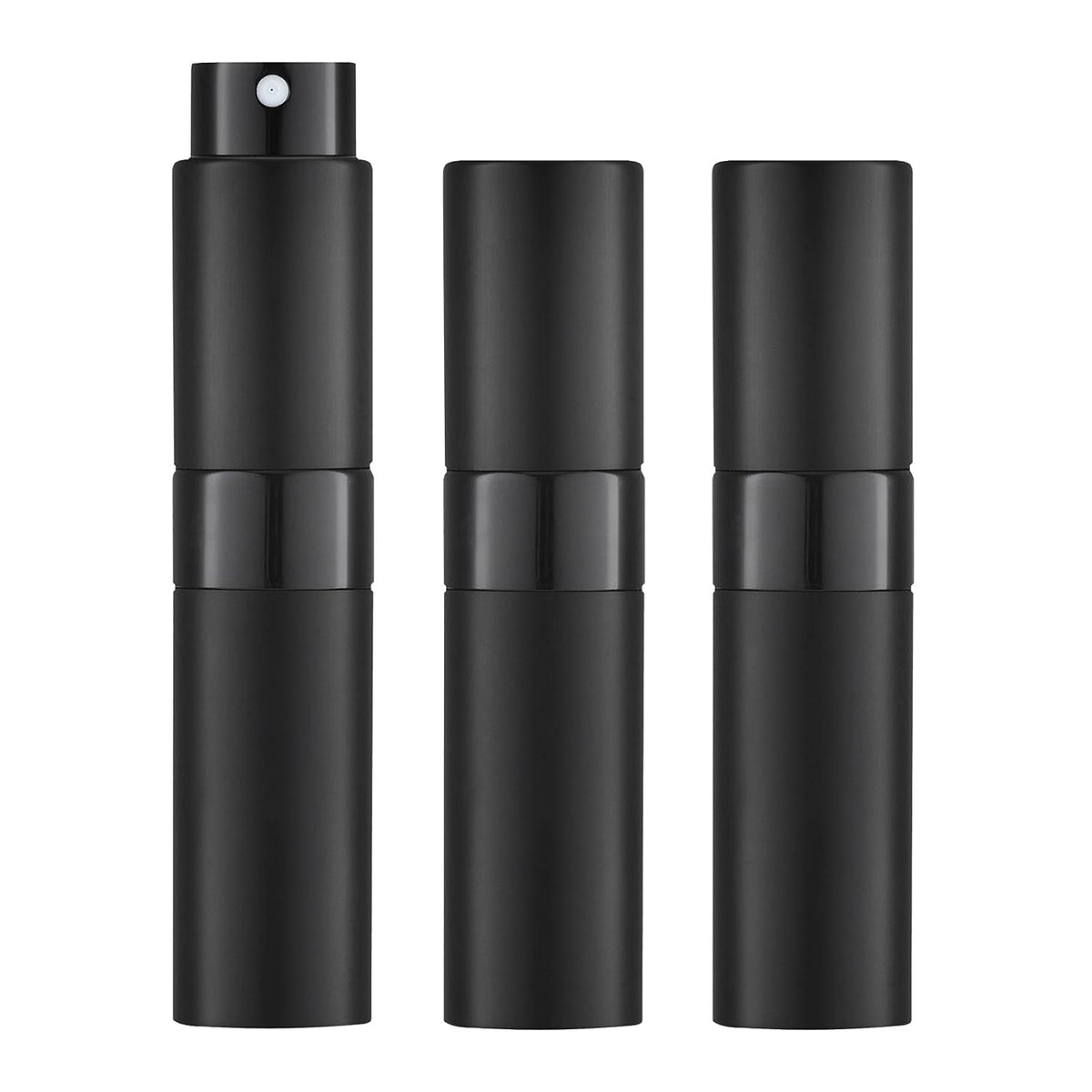 twist-up lipstick-style atomizer mechanism with no separate cap to lose