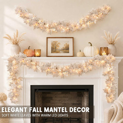 Thanksgiving Decorations 2 Pack Fall Garland with Lights – Smokeless Battery Garland for Cozy Apartment Living Room
