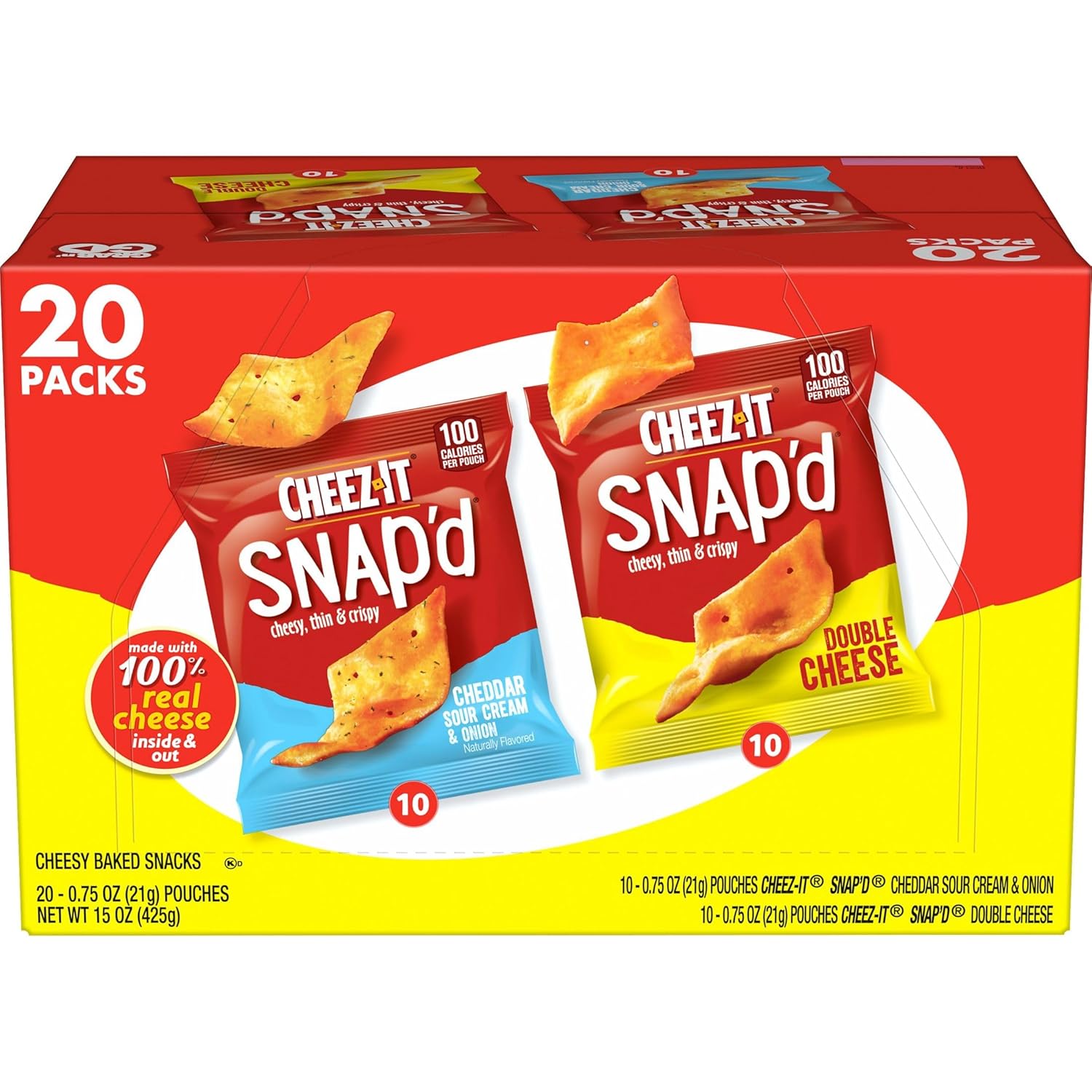 two flavor varieties: double cheese and cheddar sour cream & onion