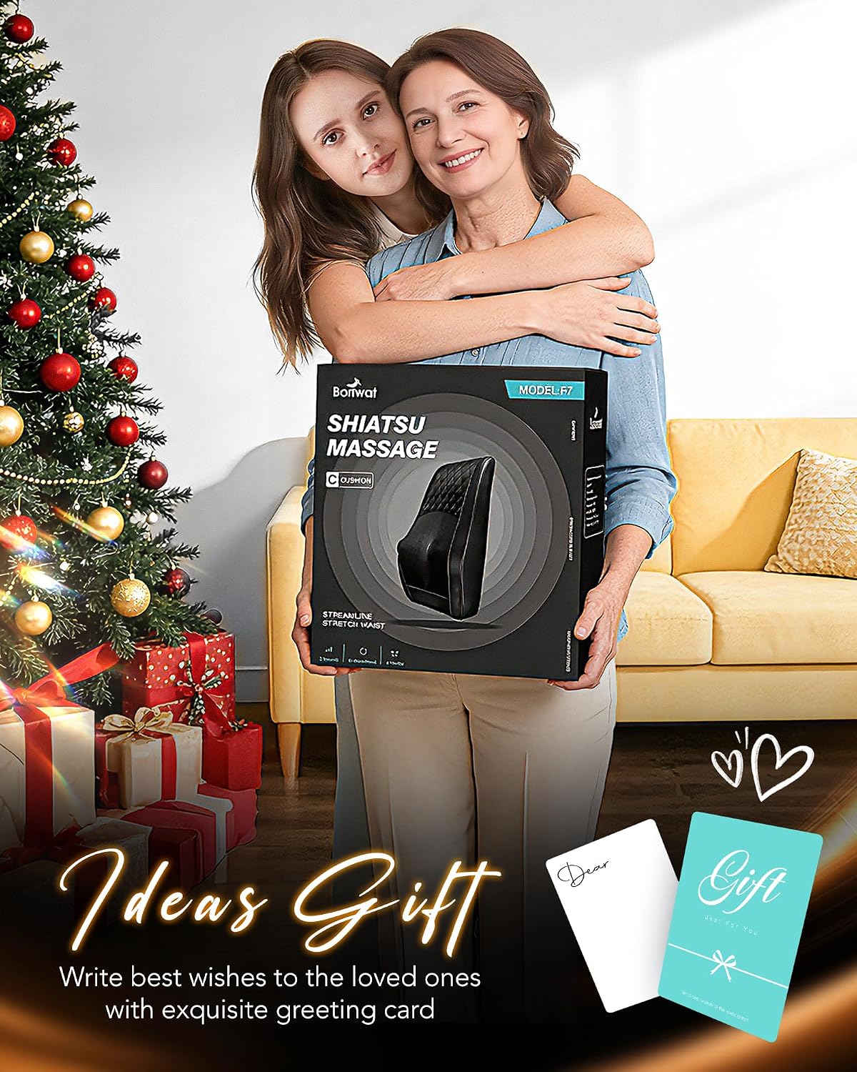 Boriwat Heated Massage Pillow, Housewarming Wellness Gift for Women and Men, Deep Kneading Heat Relief