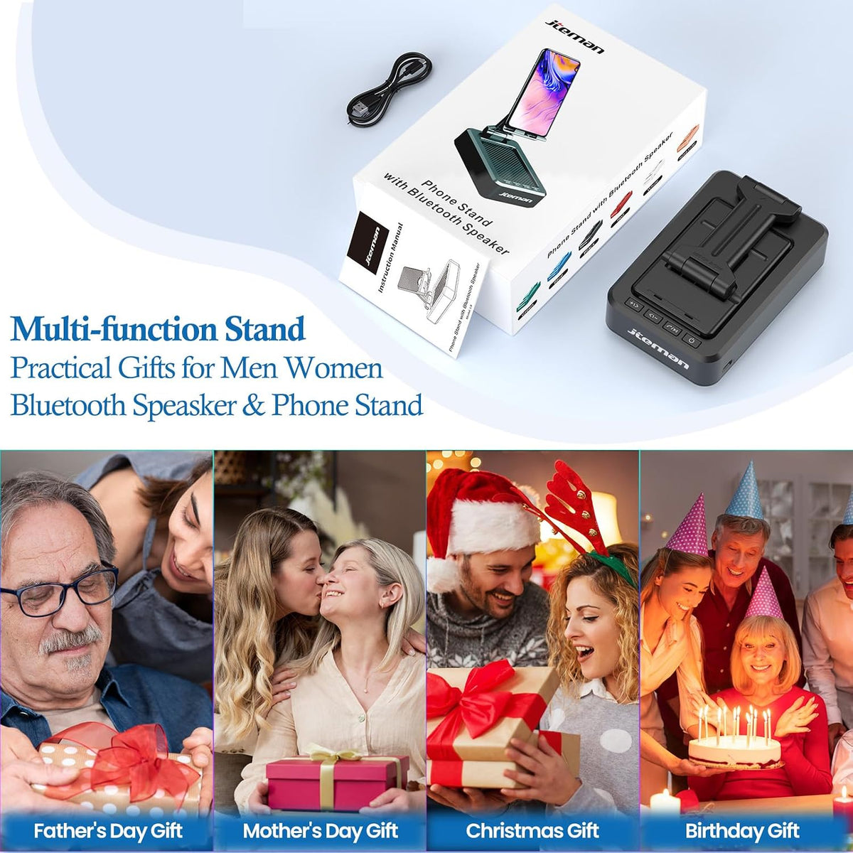 JTEMAN Phone Stand with Speaker - Charming Housewarming Gift for Mom, Hands-Free Recipe and Video Call Support