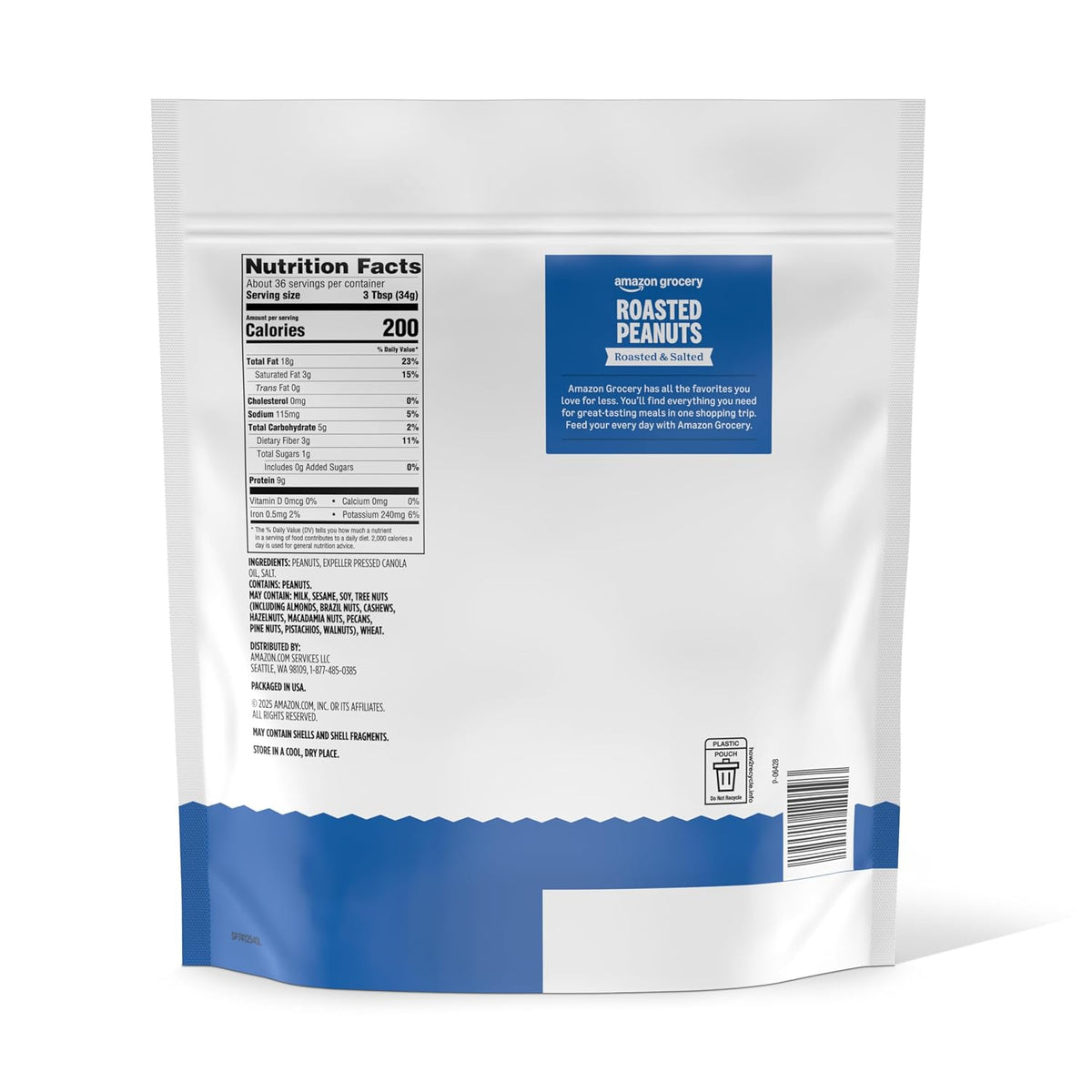 two large bag sizes: 44 ounces for roasted and salted and 42 ounces for honey roasted.