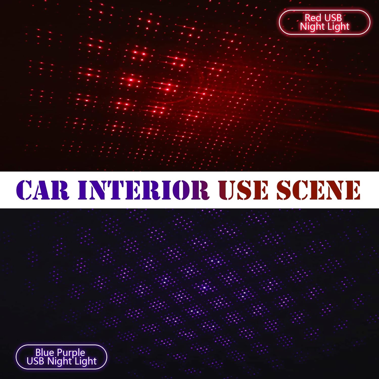 two-piece set emitting red and purple-blue star-pattern light