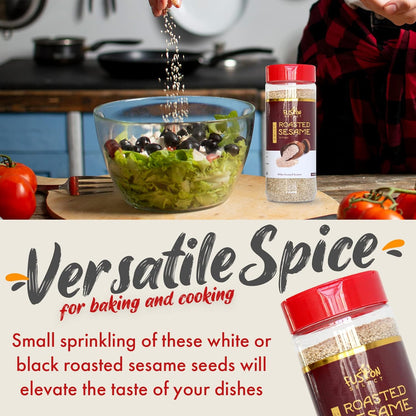 two product variants: white roasted sesame and black sesame seeds
