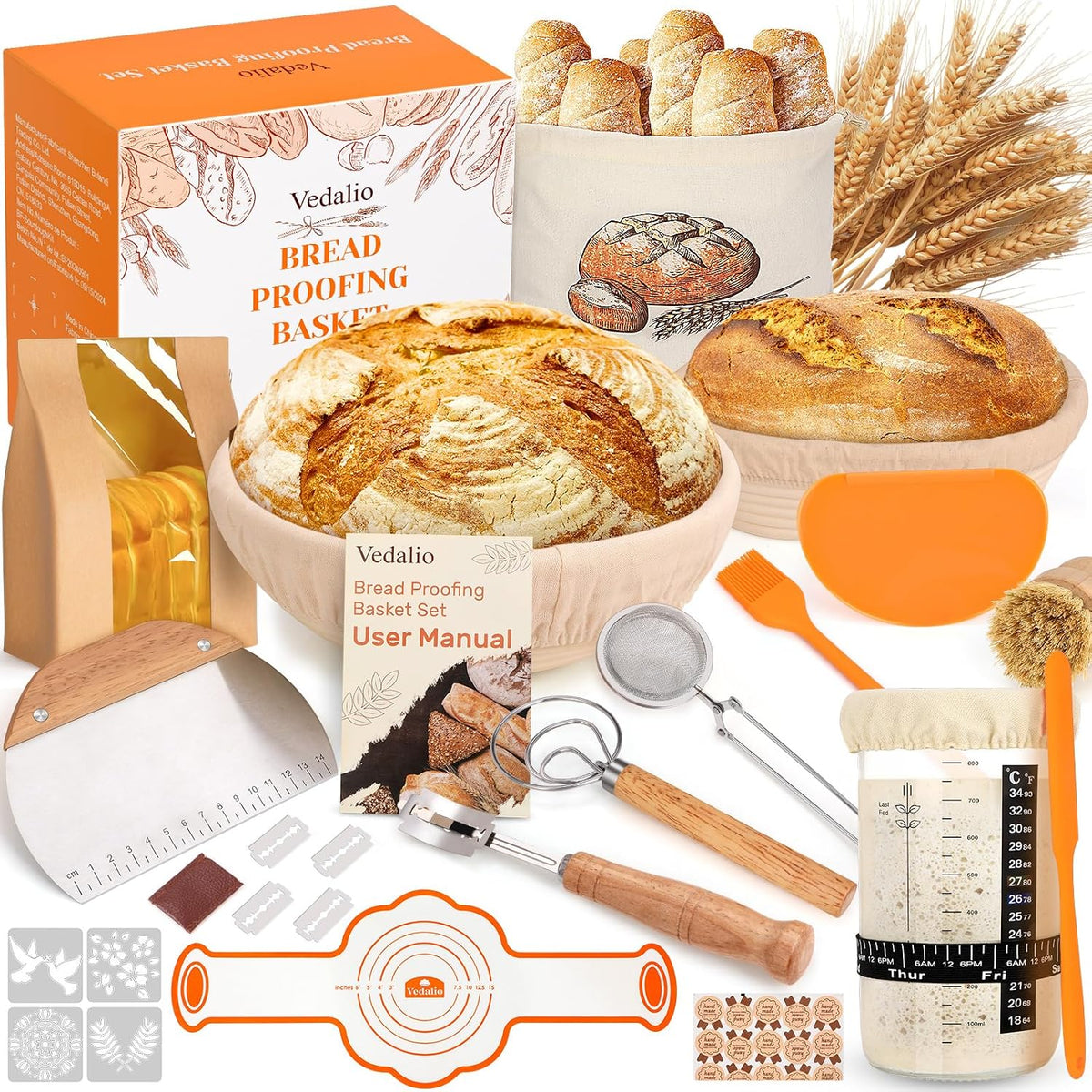 two proofing basket options: one 9-inch round basket and one 10-inch oval basket