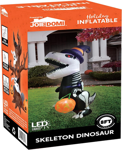 Joiedomi LED-Lit Skeleton T-Rex Halloween Inflatable – 8FT Decorative Centerpiece for Bedroom Corner, Mantel Area & Holiday Home Aesthetic