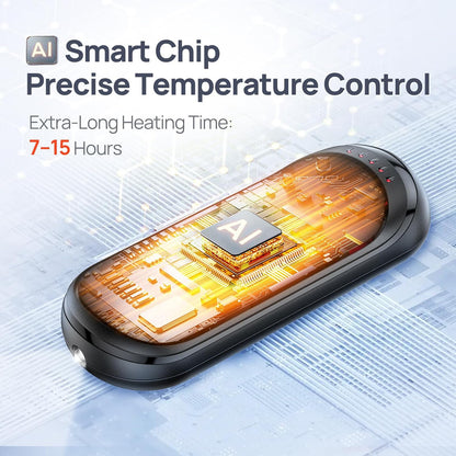 two ultralight metal-and-plastic warmers with an ergonomic design and secure snap-on connection for gloves or pockets