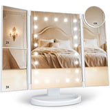 HUONUL Lighted Vanity Mirror – Romantic Valentine's Day Gift for Wife, Trifold Magnifying Mirror with Dual Power Supply