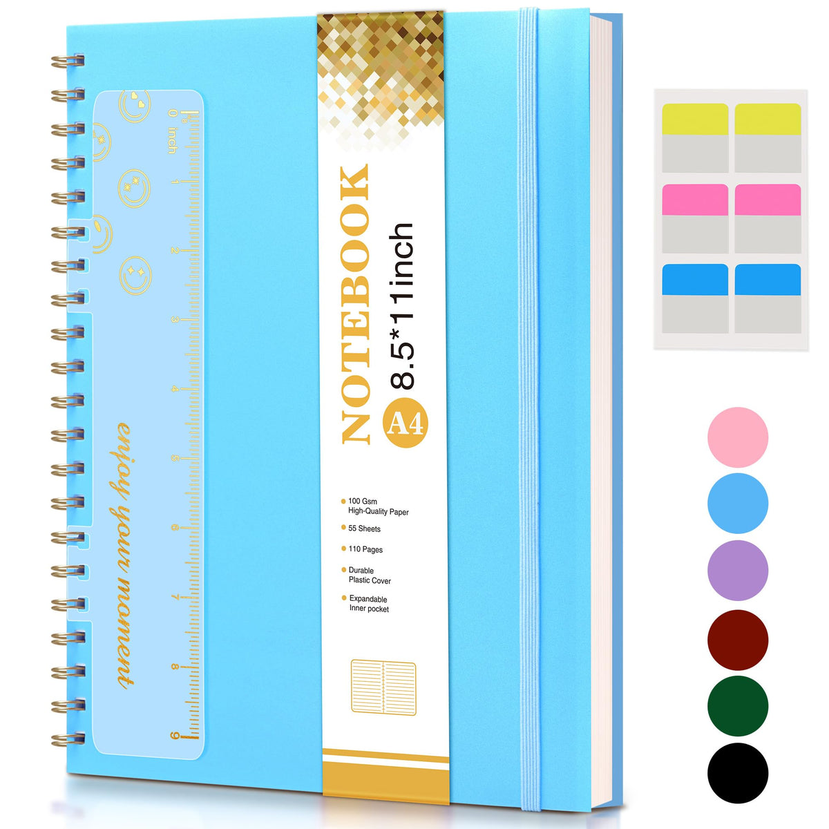 UEBZFOCS Spiral Notebook Journal 8.5” x 11”, Lined Notebooks for Women Men, A4 Large College Ruled Journal, 100 GSM Paper, Plastic Hardcover Spiral Bound Journals for Work School Business, Blue
