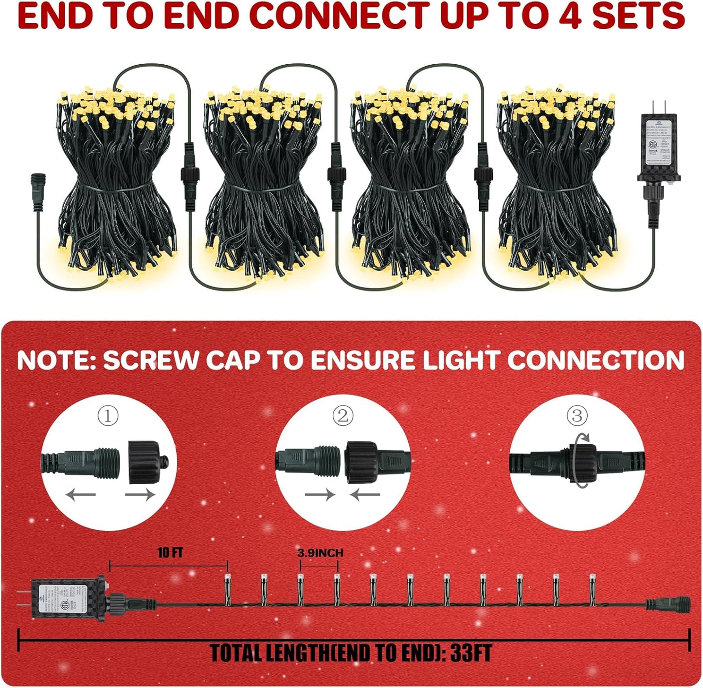 ul-certified 29v low-voltage plug with 10 ft lead wire and 4-inch bulb spacing