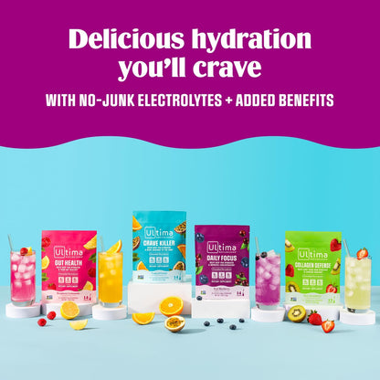 Ultima Replenisher Workday Hydration Packets - Raspberry Lemonade Sugar Free Electrolyte Mix for Home Office Focus and Energy