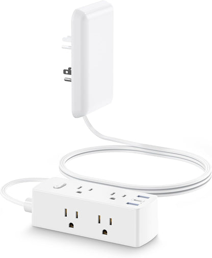 ultra-thin flat plug designed to sit flush against the wall in tight spots