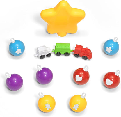 unbreakable opaque plastic ornaments and solid plastic branches without exposed needles