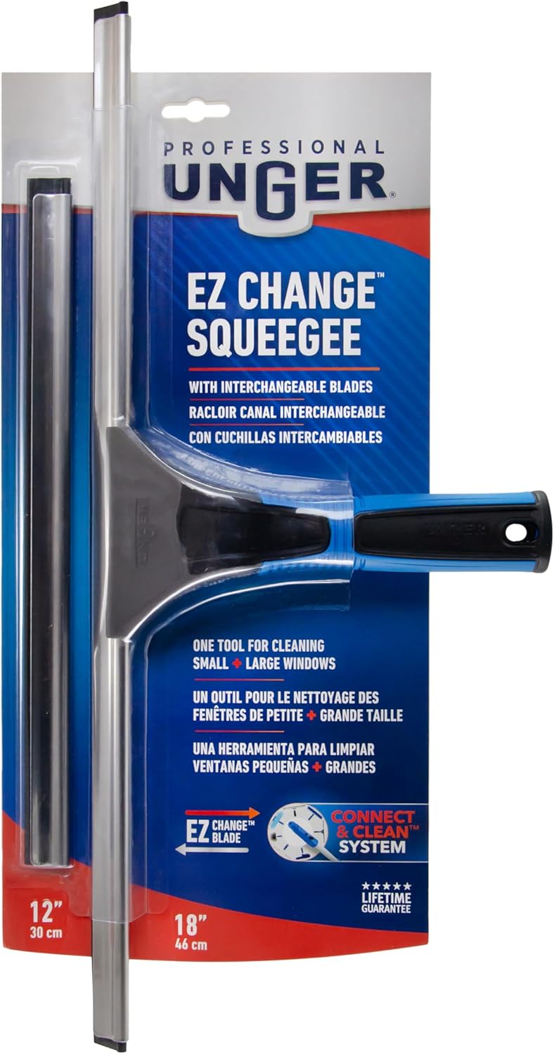 Unger Professional Stainless Steel Squeegee with EZ Release – Streamlined Window Tool for Minimalist Cleaning Routines