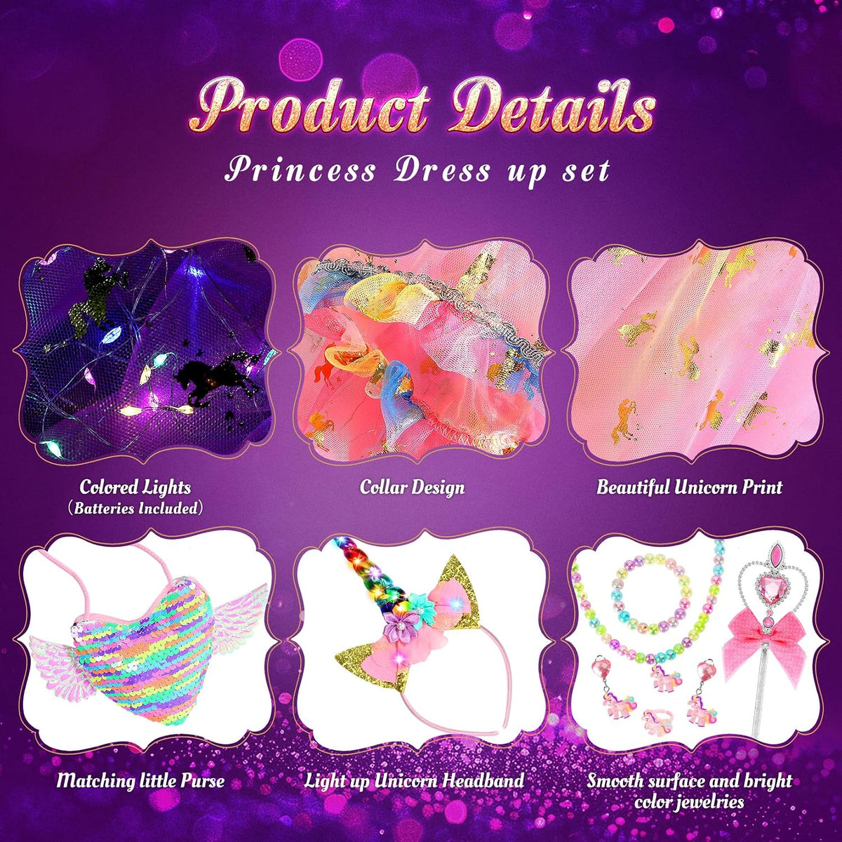 unicorn-themed headband included for head-to-toe look