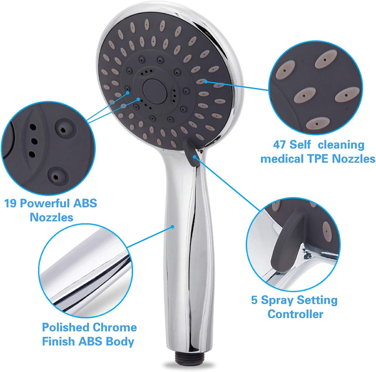 universal g1/2 inch thread for tool-free installation on any standard shower arm
