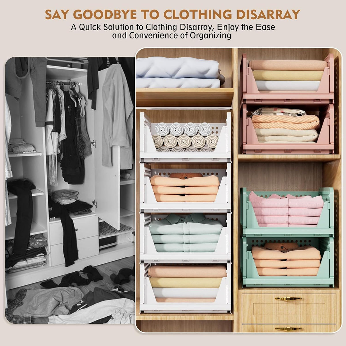 Upgraded Closet Organizers and Storage – Kids Clothing Organizer for Small Bedroom, No-Tool Stackable Bins 5-Pack