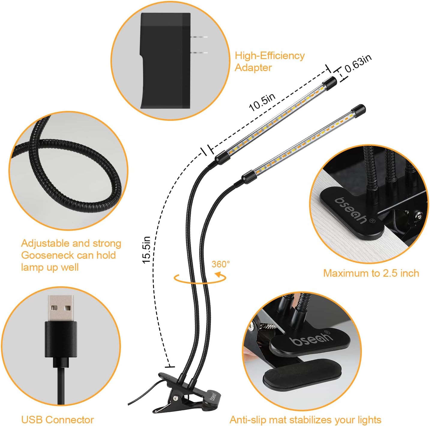 usb connector, 5v dc / 10w power, 50,000-hour rated led lifespan