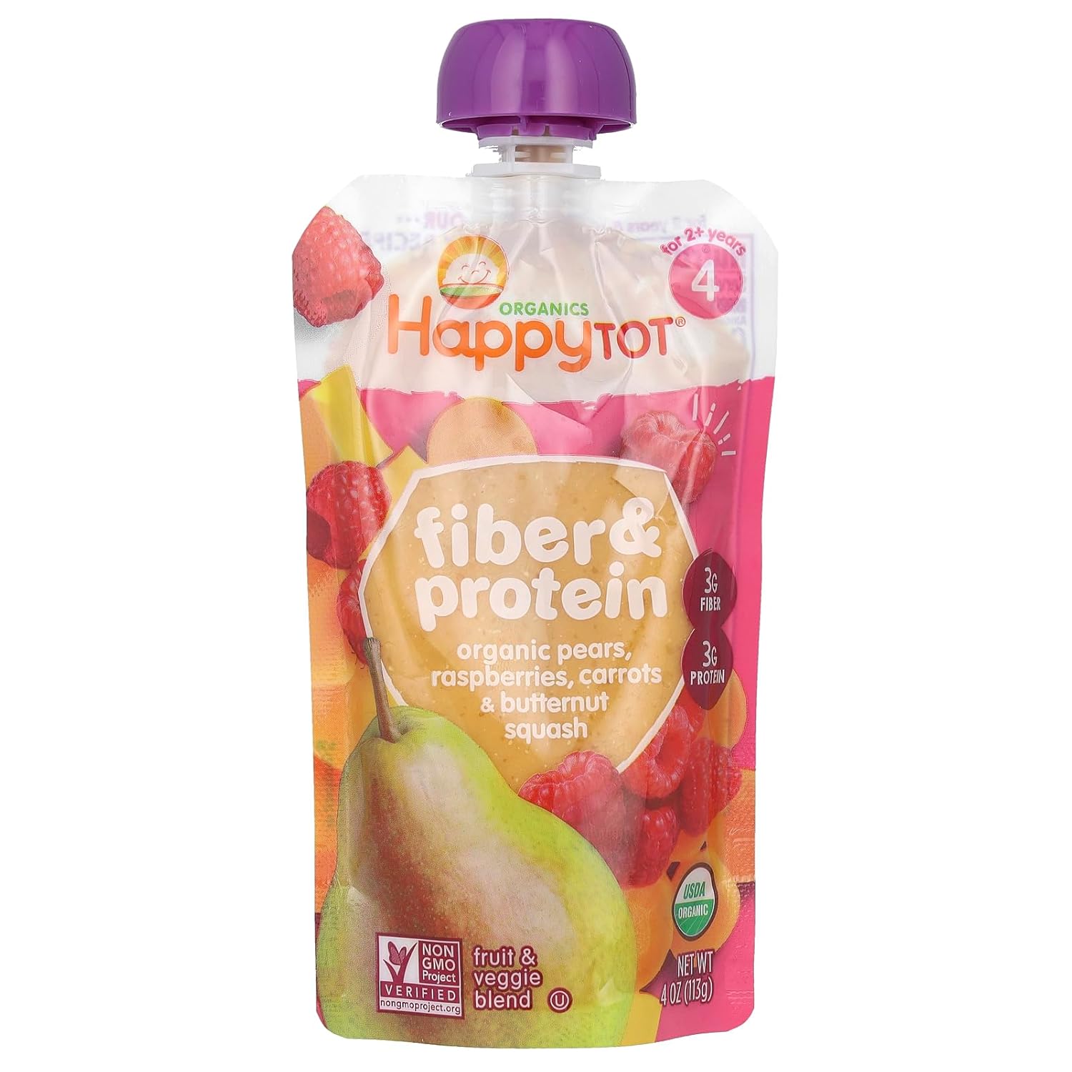 usda certified organic fruit and vegetable blend (pear, raspberry, squash)