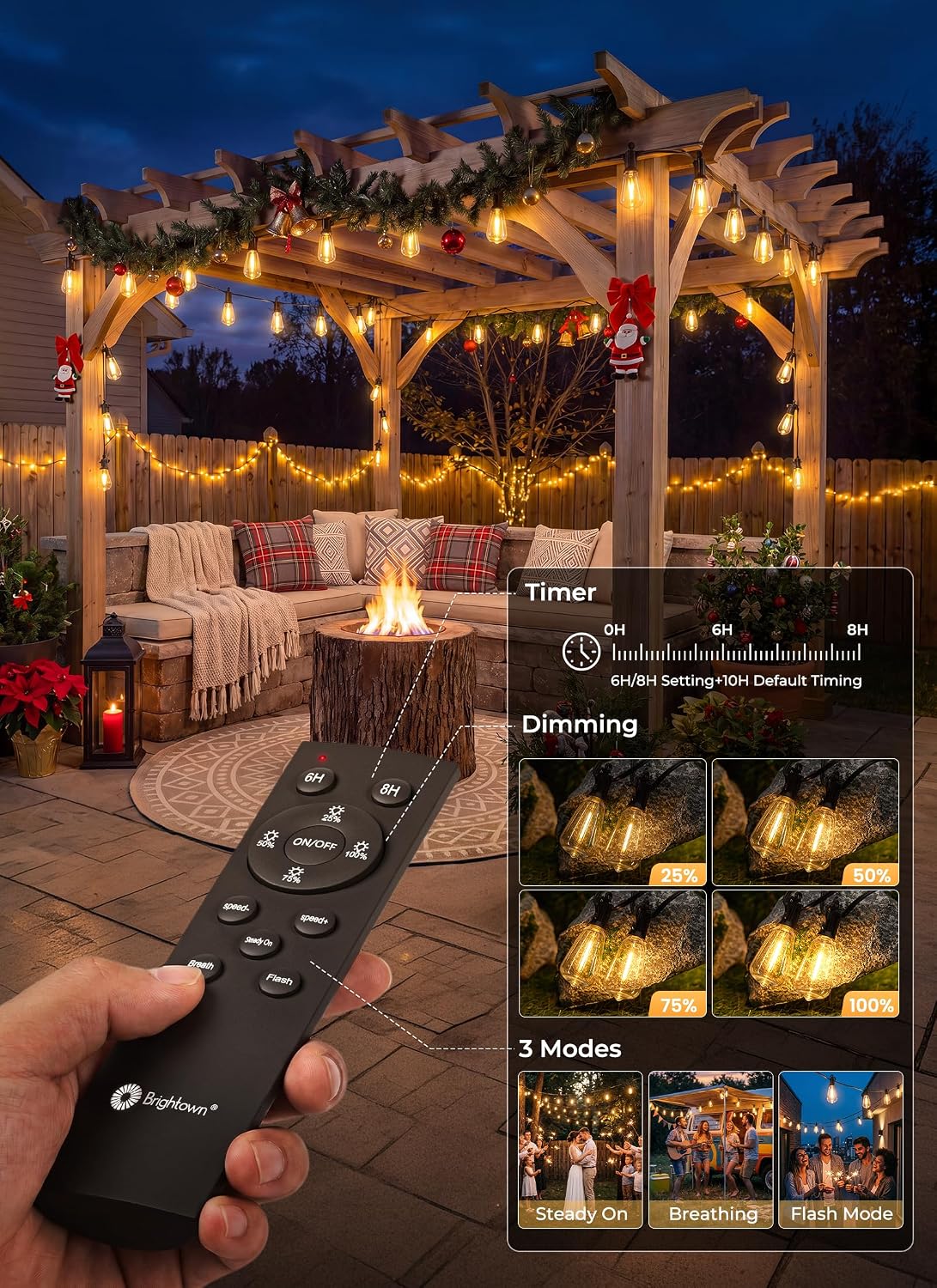 Brightown Solar String Lights - Outdoor Patio and Garden Lighting, Cord-Free Illumination for Backyard Dinners and Camping