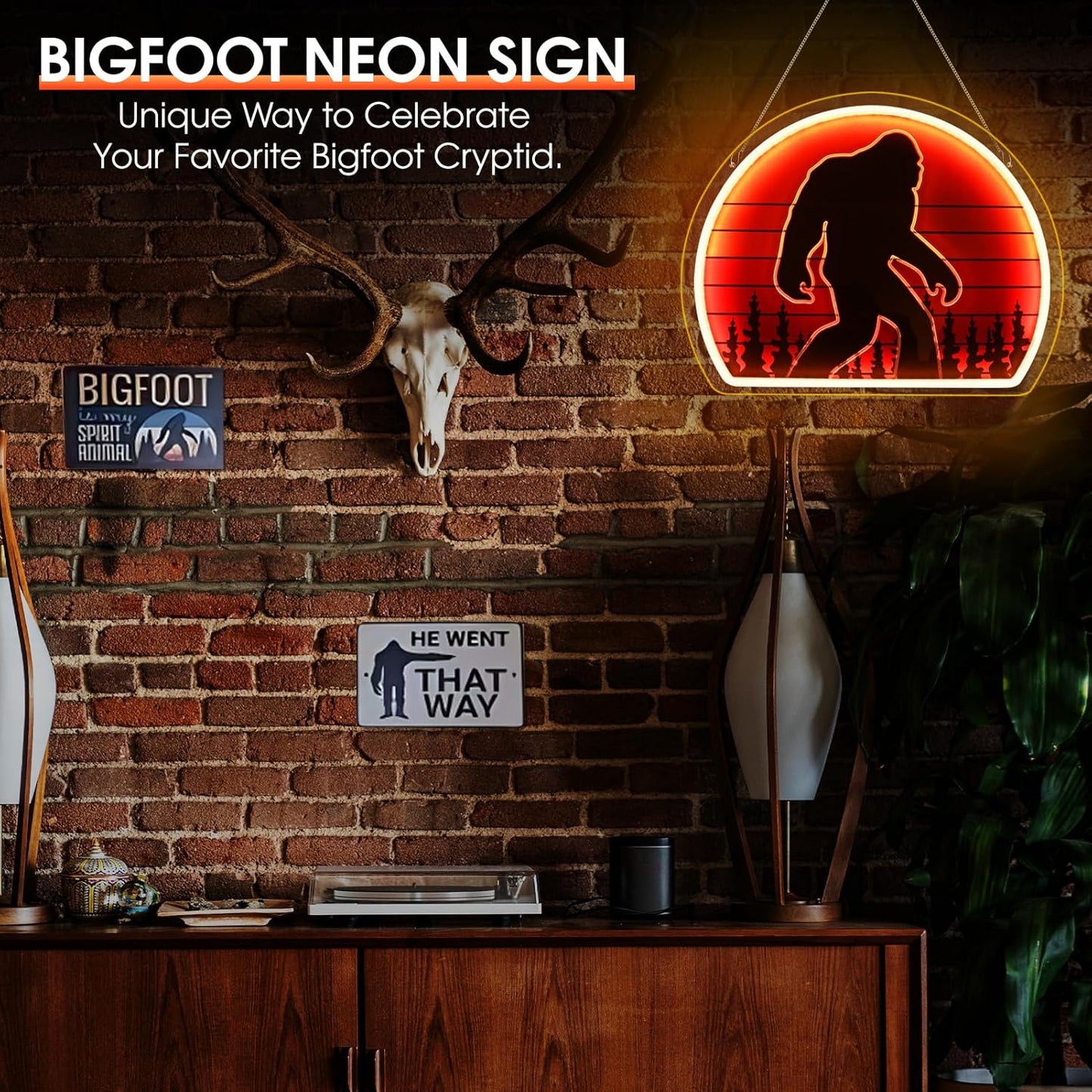 uv-printed sasquatch graphic that reads as art when the sign is off