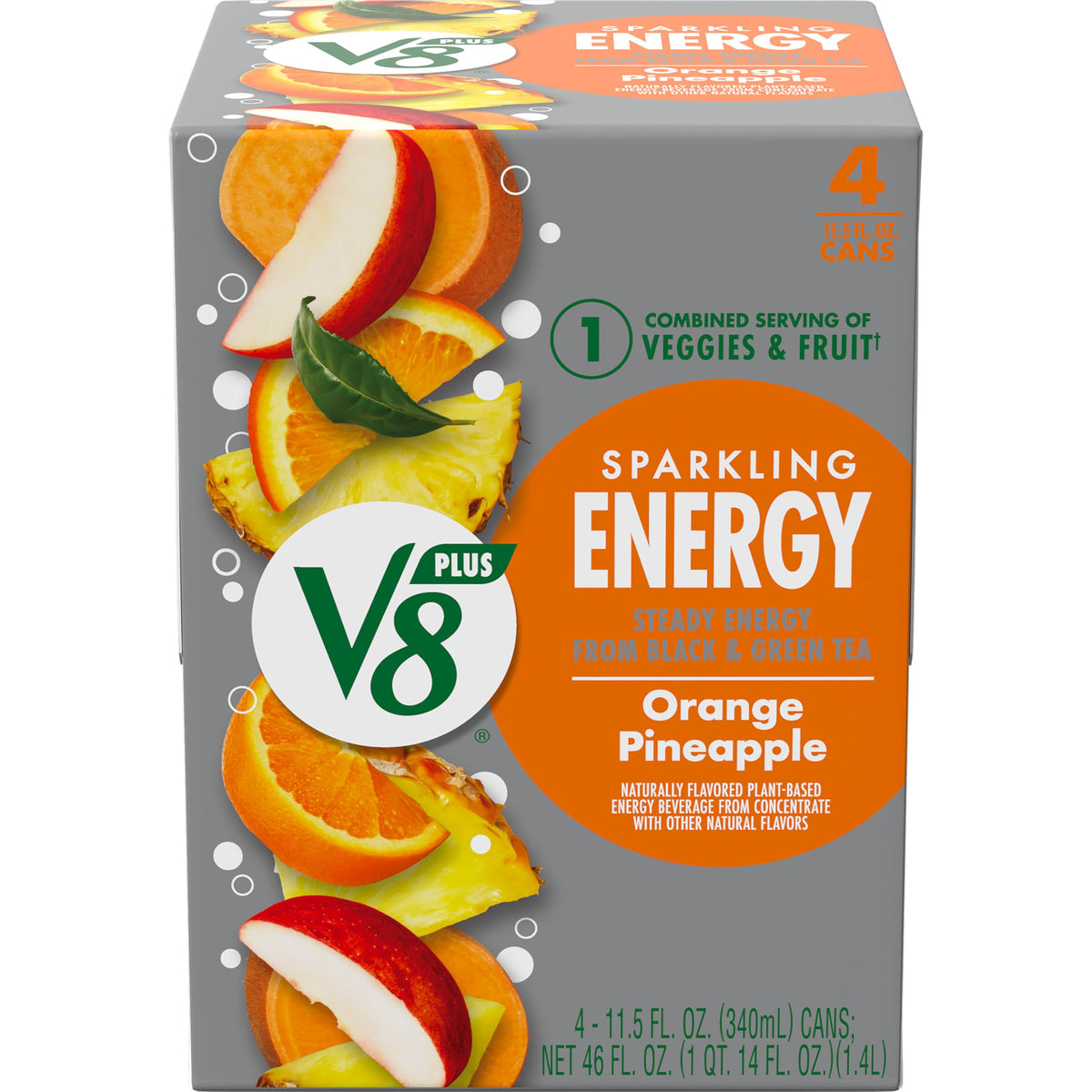 V8 +Energy Orange Pineapple – Portable Sparkling Energy Drink for Commute and Deep Work Sessions