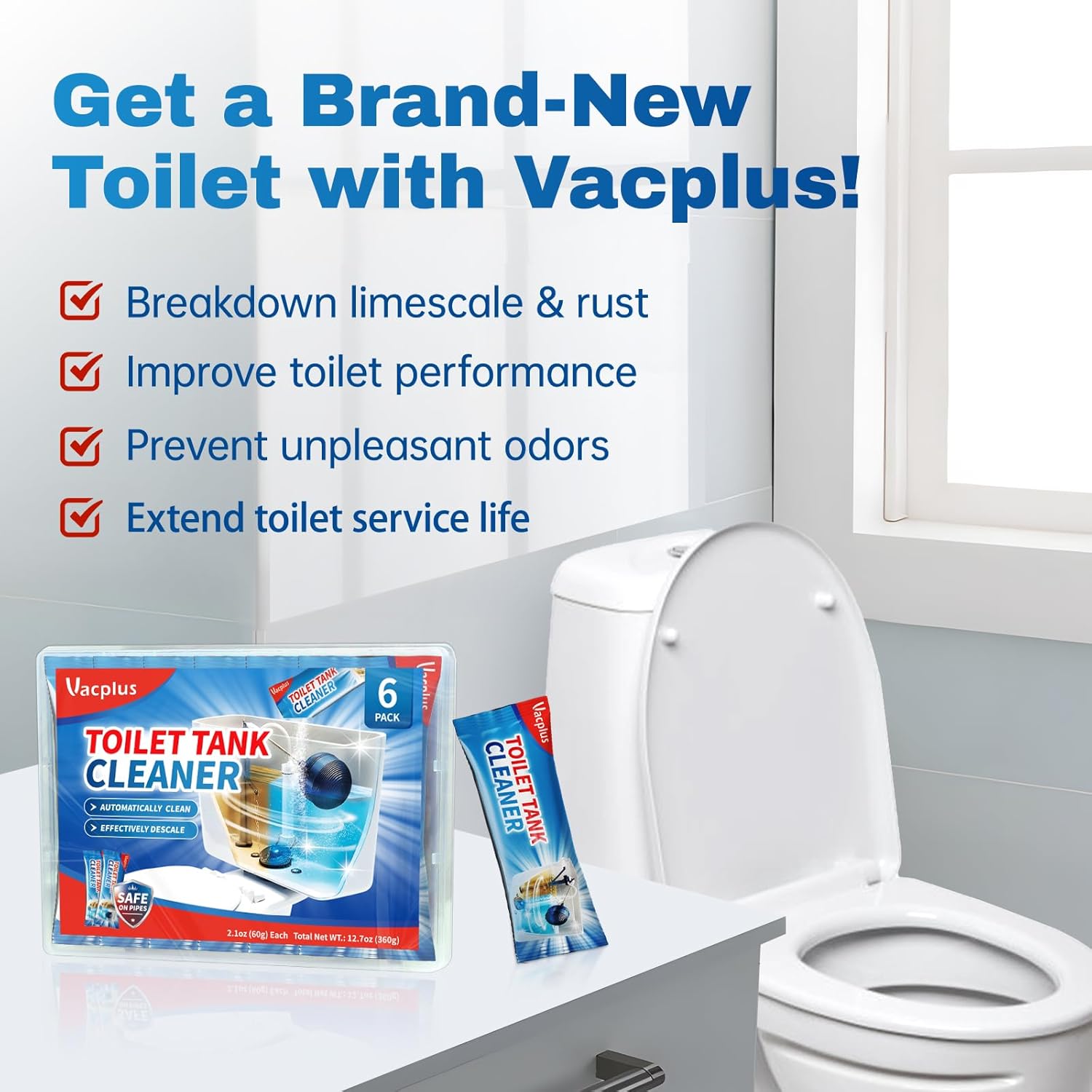Vacplus Toilet Tank Cleaner - 6 Pack Automatic Cleaning Tablets That Keep Your Family Bathroom Photo-Ready