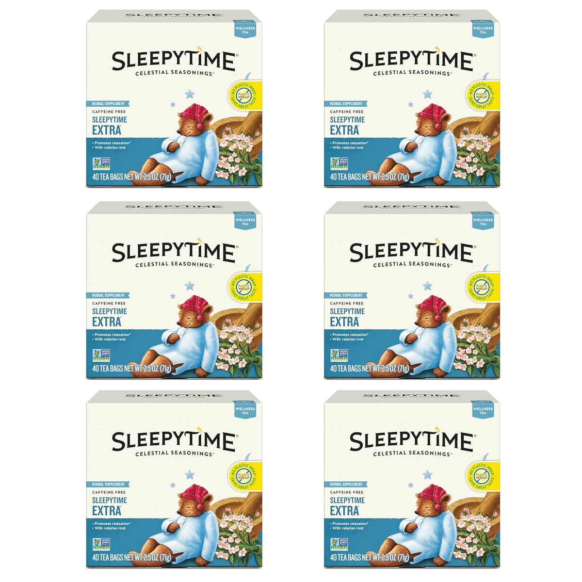 valerian root combined with chamomile, spearmint, lemongrass, hawthorn, and tilia flowers