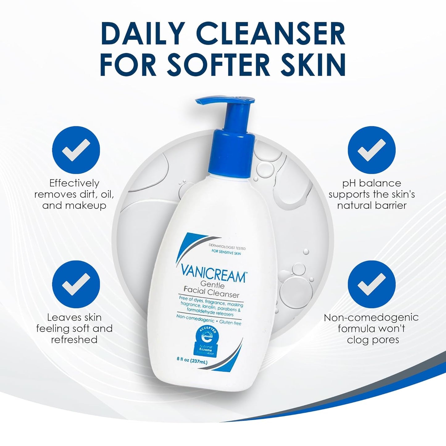 Vanicream Gentle Facial Cleanser 8 fl oz – Pediatrician-Trusted Sensitive Skin Wash for Teen Skincare