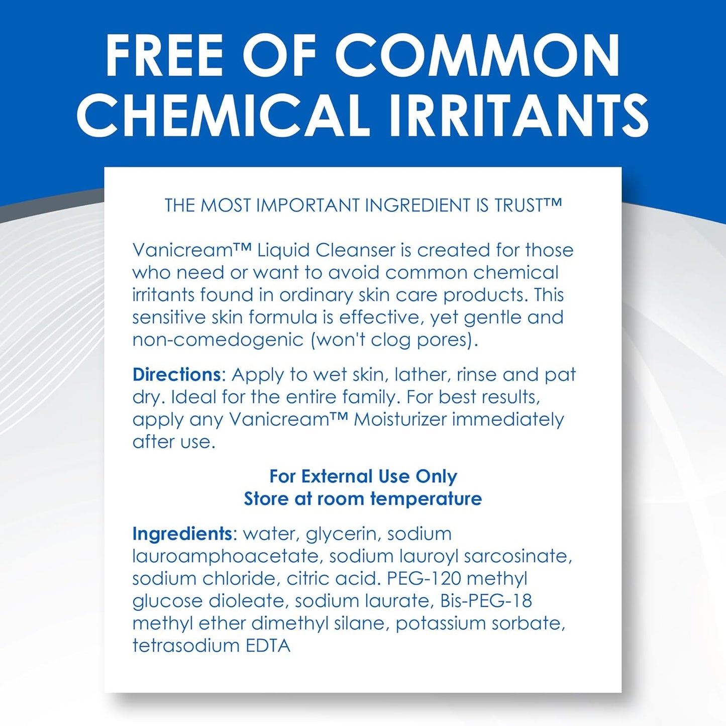 Vanicream Liquid Cleanser – Clean-Rinsing Sensitive Skin Wash Safe for Eczema and Allergy-Prone Skin, Soap-Free