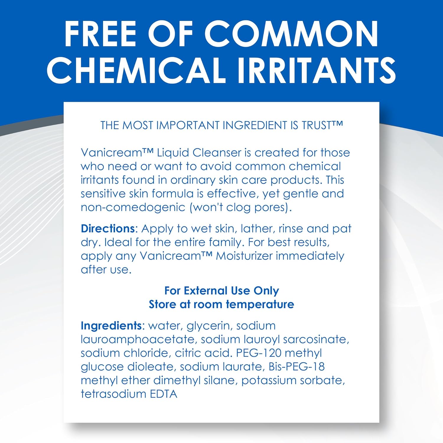 Vanicream Liquid Cleanser – Clean-Rinsing Sensitive Skin Wash Safe for Eczema and Allergy-Prone Skin, Soap-Free