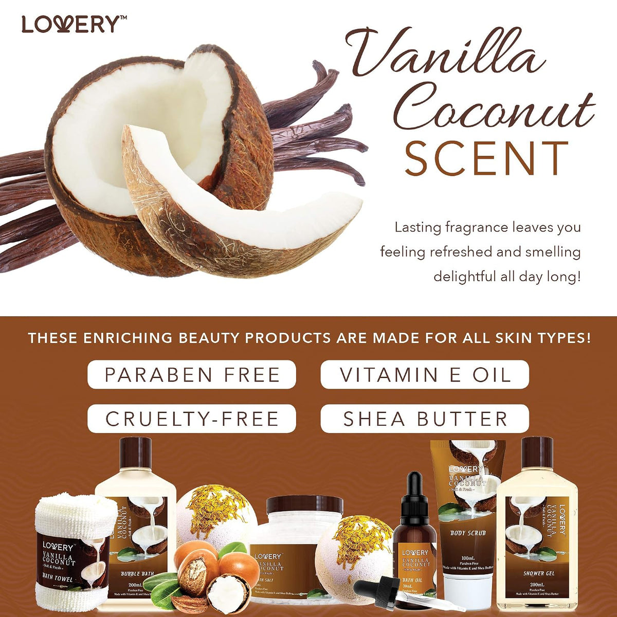vanilla coconut scent across all products