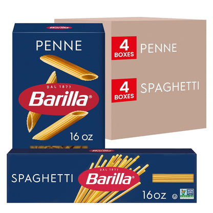 variety pack of 8 boxes: 4 penne and 4 spaghetti at 16 oz each (128 oz total)