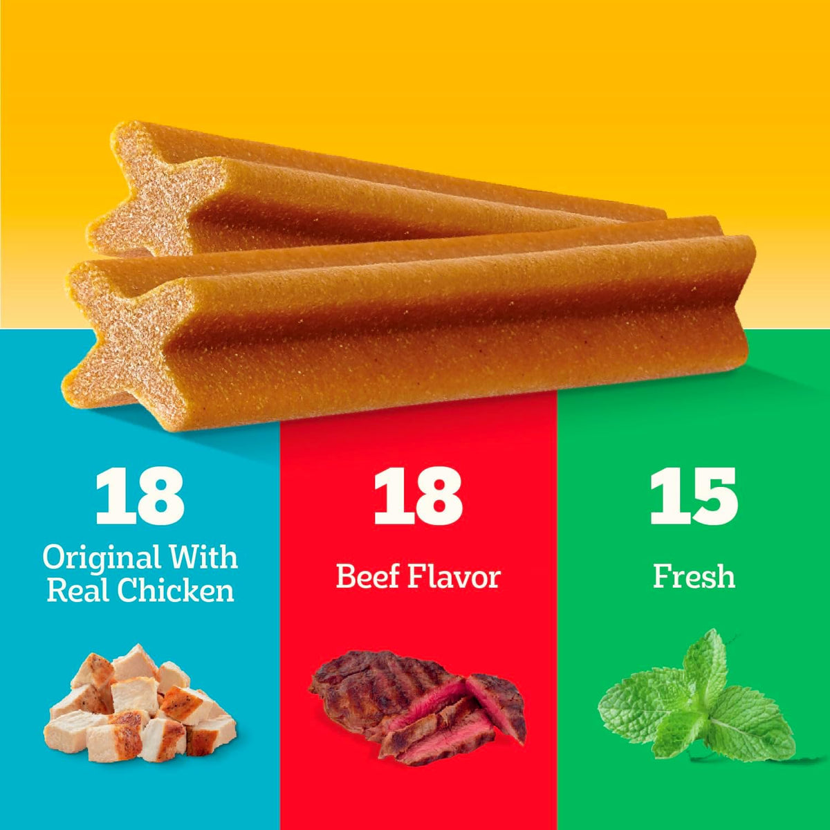 variety pack offering original, beef, and fresh (mint/parsley) flavors in one bag