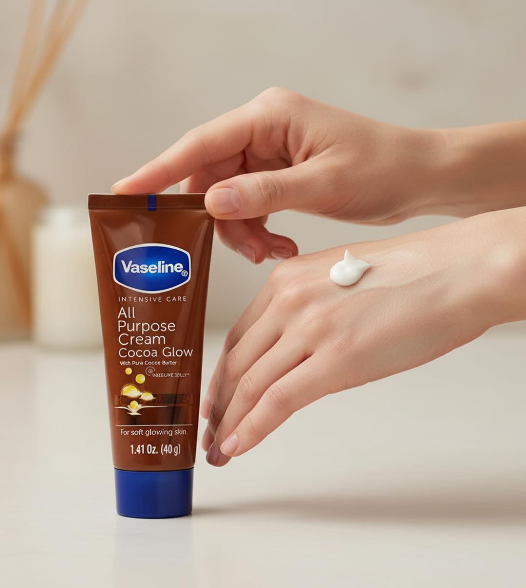 Vaseline Cocoa Butter Healing Cream – Travel Tube Moisturizer for Beach Bags and Outdoor Adventures, Four 1.41 FL Oz