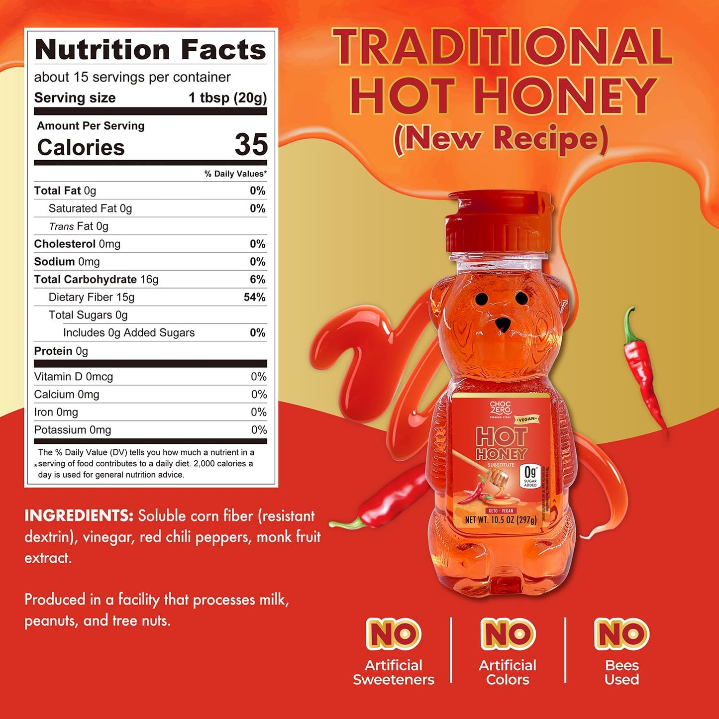 vegan, 100% bee-free honey alternative infused with red chili peppers
