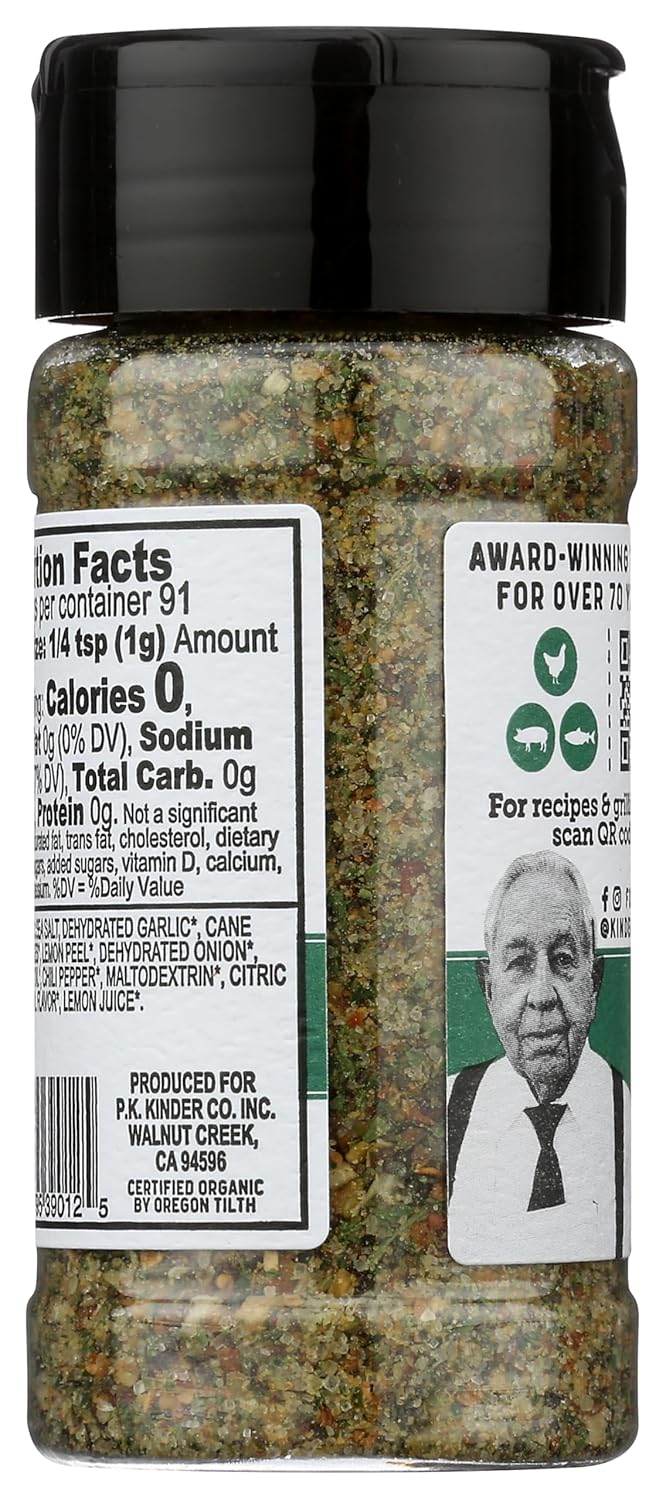 vegan-compatible ingredients including dehydrated garlic, lemon peel, and chili pepper