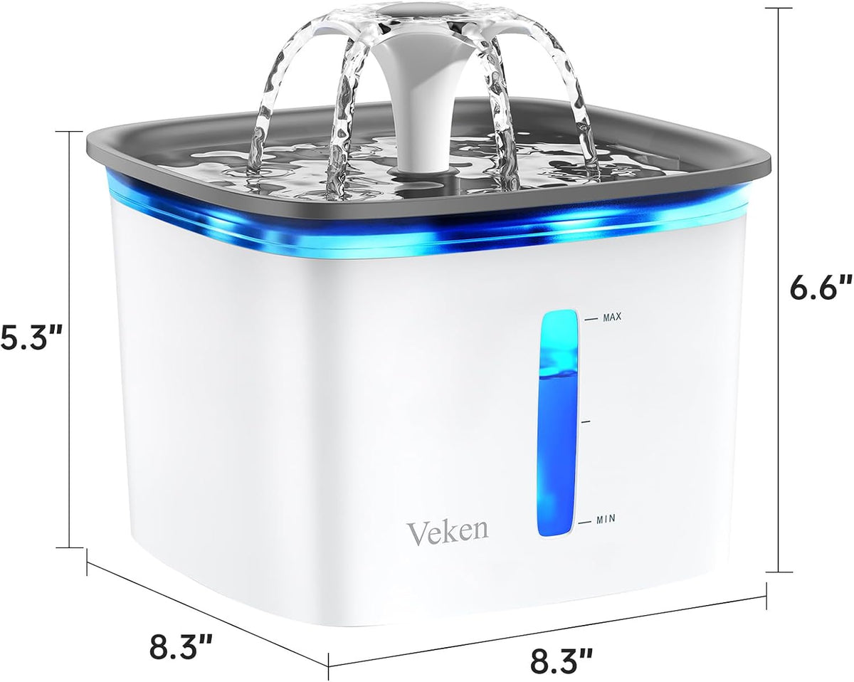 Veken Innovation Award Cat Fountain – Valentine's Day Gift for Her, Quiet 2.8L Pet Water Station for New Cat Owners