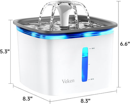 Veken Innovation Award Cat Fountain – Valentine's Day Gift for Her, Quiet 2.8L Pet Water Station for New Cat Owners