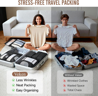 Veken Packing Cubes for Travel – Durable Carry-On Organizers for Camping Trips and Outdoor Adventures, 8-Piece Set
