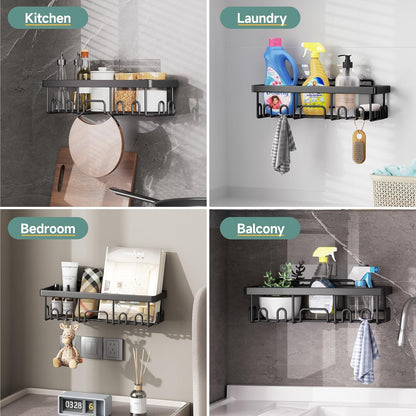 Veken Shower Caddy 6-Pack – Matte Black Bathroom Storage Set, Powder-Coated Stainless Steel Wall Organizer