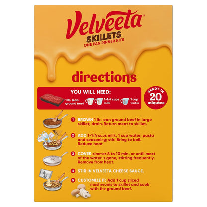 Velveeta Skillets Dinner Kit – Easy Cheesy Weeknight Meal for Kids and Parents, 11.6 oz Box