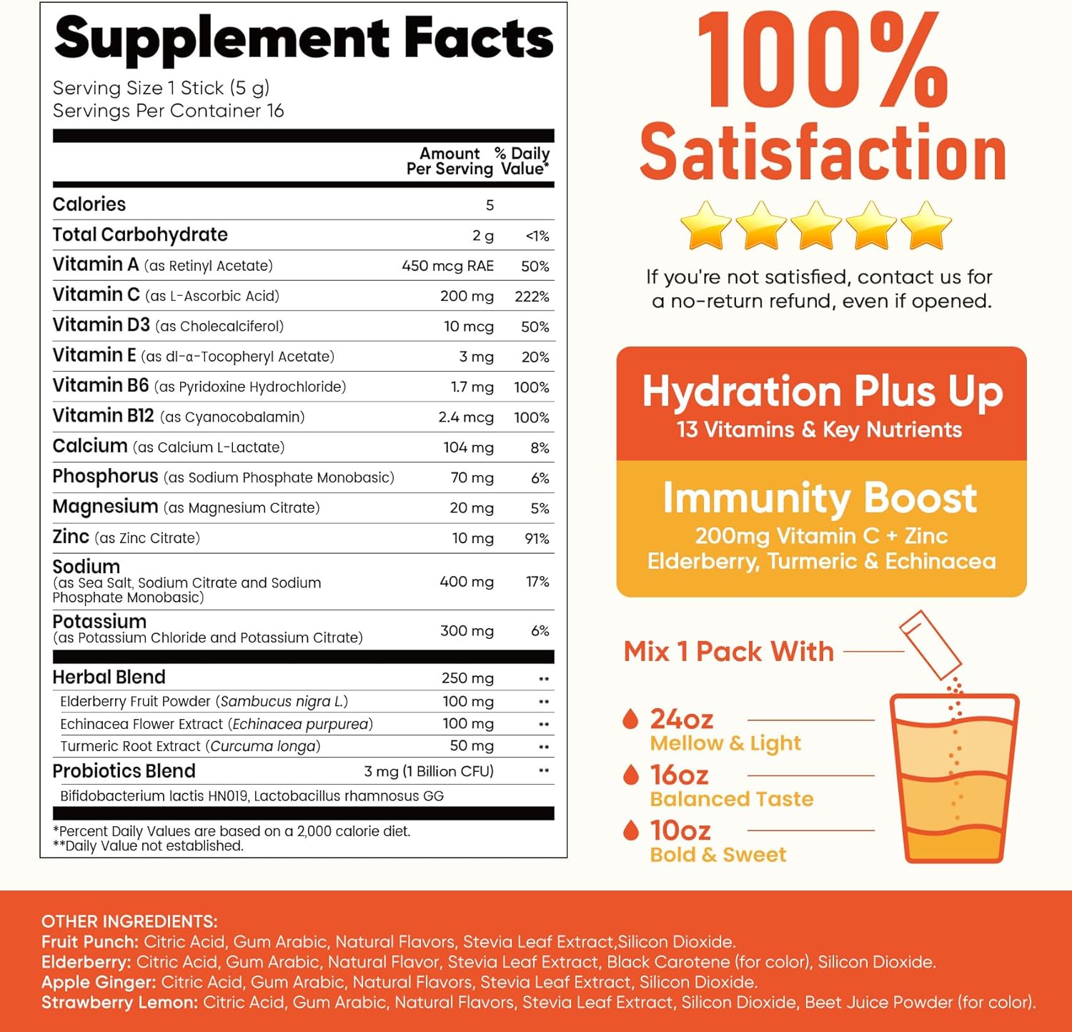 Venture Pal 2-in-1 Electrolyte + Immune Powder Sticks – Mindful Hydration Support for Wellness Enthusiasts, with Probiotics & 6 Vitamins
