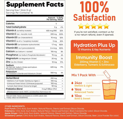 Venture Pal 2-in-1 Electrolyte + Immune Powder Sticks – Mindful Hydration Support for Wellness Enthusiasts, with Probiotics & 6 Vitamins